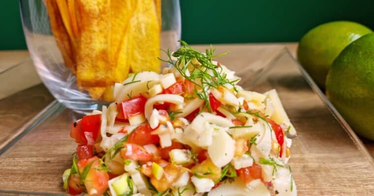 Vegan Hearts of Palm Ceviche with Green Plantain Chips
