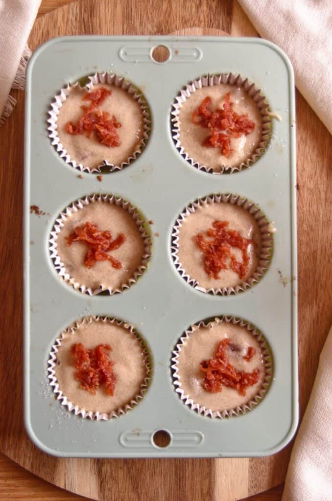 Vegan guava muffins batter in muffin tin