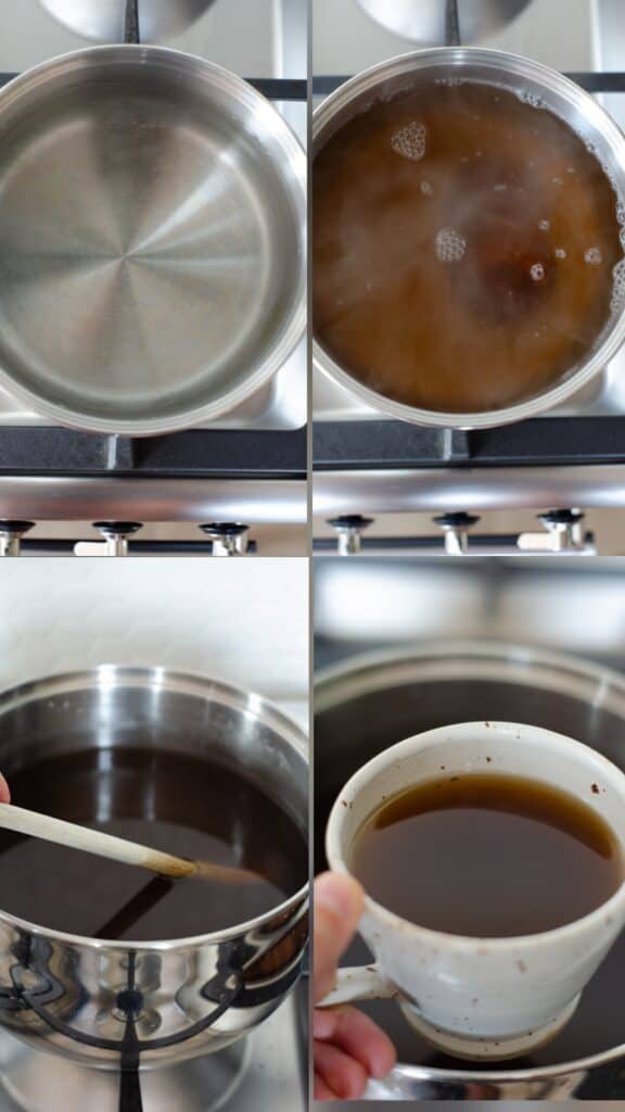 collage with the 4 steps of making aguapanela