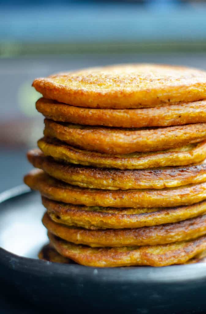 stack of vegan caribbean pumpkin pancakes without toppings