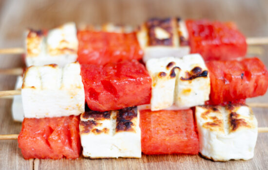 BBQ Grilled Watermelon and Cheese Skewers