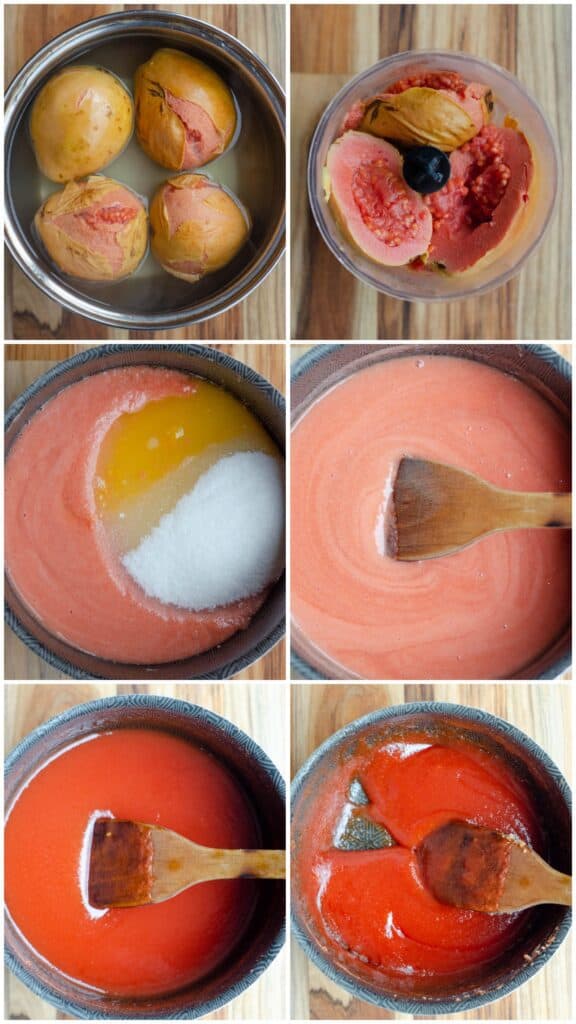 6 pictures with the steps of making the guava paste colombian bocadillo